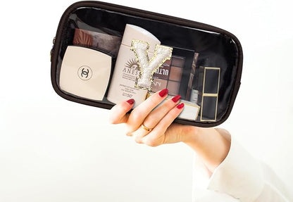 Preppy Makeup Bag,Personalized Initial Makeup Bags with Zipper, Clear Makeup Bag Small Cosmetic Bags,Nylon Travel Toiletry Bag Travel Essentials,Birthday Gift For Men Preppy Things For Boys(Coffee, Y)