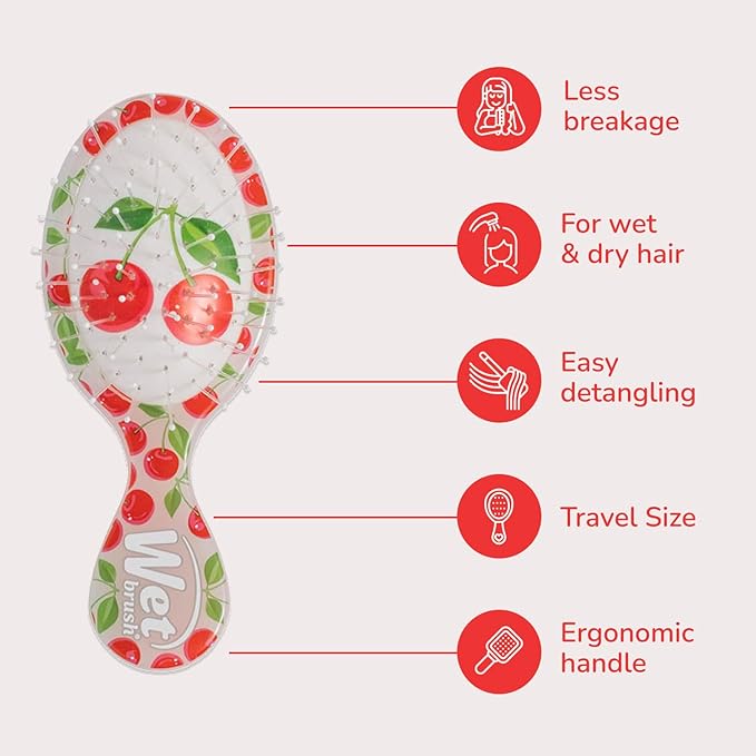 Wet Brush Mini Detangler Hair Brush, Cherry (Tutti Fruitti), Detangling Travel Hairbrush, Ultra-Soft IntelliFlex Bristles Glide Through Tangles with Ease, Pain-Free, All Hair Types, Limtied Edition