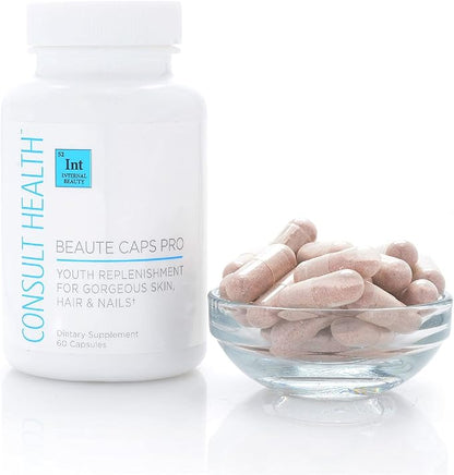 Consult Health Beaute Caps Pro - Collagen Supplement - Biotin 10,500mcg, MSM, Blood Orange for Skin, Hair, Nails Health - Collagen Vitamins - Anti-Aging, USA Made