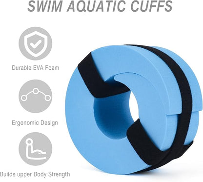NEAGLORY 6 Pieces Aquatic Exercise Set Water Aerobics Set Pool Fitness Equipment Foam Water Dumbbell, Swim Aquatic Cuffs, Swimming Gloves for Exercise, Blue