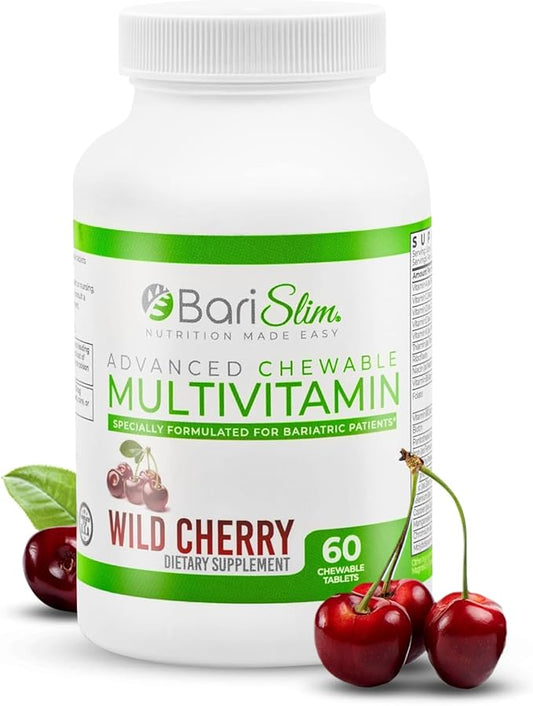 BariSlim Advanced Chewable Bariatric Multivitamin Tablets - Bariatric Vitamin and Supplement for Post Bariatric Surgery Including Gastric Bypass and Gastric Sleeve | Wild Cherry (60 Count)