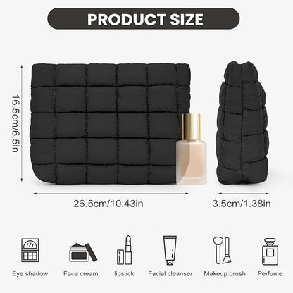 Puffy Quilted Makeup Bag Cosmetic Bags Travel Cute Puffer Solid Toiletry Organizer Pouch Storage Clutch for Women