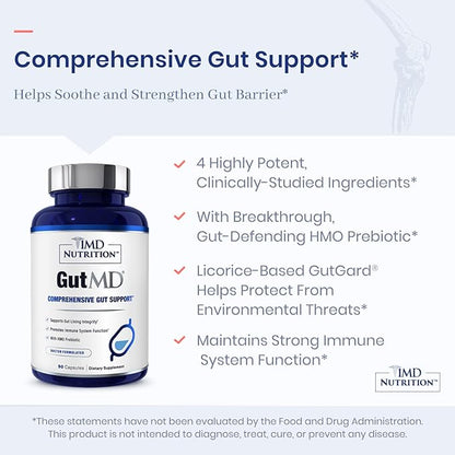 1MD Nutrition GutMD - L-Glutamine and Prebiotic for Gut Integrity | Promote Digestive Tract Health | 90 Capsules (2-Pack)