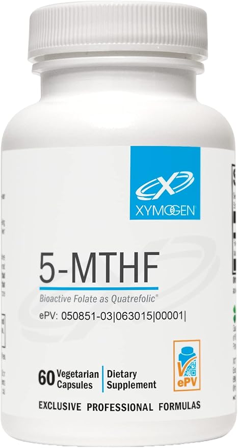 XYMOGEN 5 MTHF - 3,400 mcg DFE Bioactive Folate Supplement as Quatrefolic - Cardiovascular, Mood + Methylation Support - Vitamin B Methyl Folate as L Methylfolate (60 Capsules)