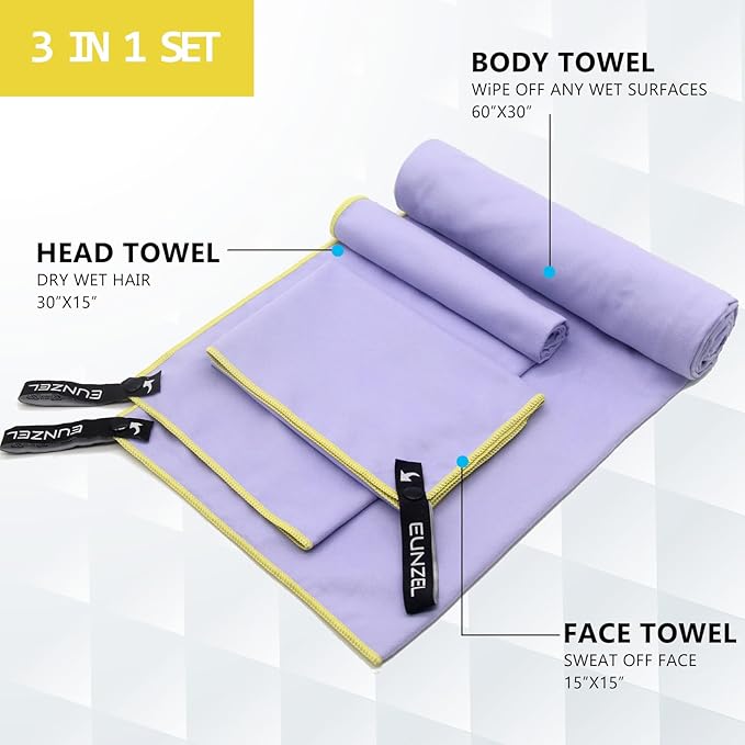 Eunzel Quick Dry Camping Towel 3 Size 1 Pack,Fast