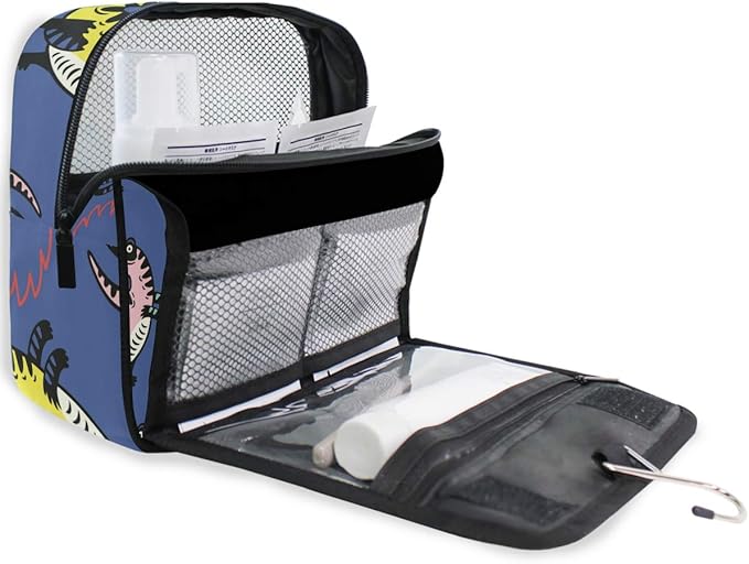 senya Hanging Travel Toiletry Bag Kit Boys Makeup Case Cosmetics Organizer for Men Women (Dinosaur Navy)
