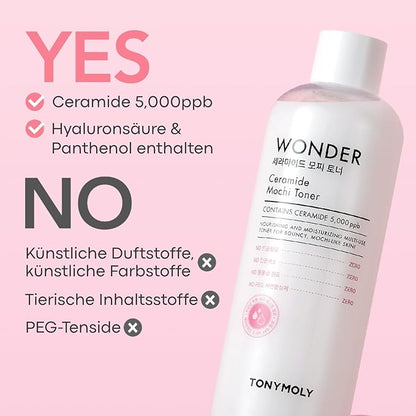 TONYMOLY Wonder Ceramide Mochi Toner, Dewy, Glass Skin Toner, Hydrate & Strengthens for Stronger and Healthier Skin, 16.9 oz