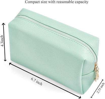 PU Leather Cosmetic Bag for Women Minimalism Makeup Bag for Daily Use Portable Storage Purse Small Neat Cosmetic Pouch Water-resistant Toiletry Bag for Travel (Green)