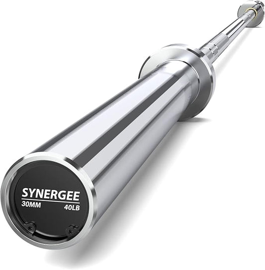 Synergee Essential 40lb Chrome Olympic Barbell. Great for Weightlifting