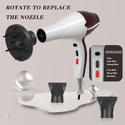 Hair Dryer, Professional Ionic Blow Dryer with Diffuser for Curly Hair,2400W Powerful Fast Drying Hairdryer Blowdryer for Women Men Home Salon Hair Styling,Constant Temp Low Noise