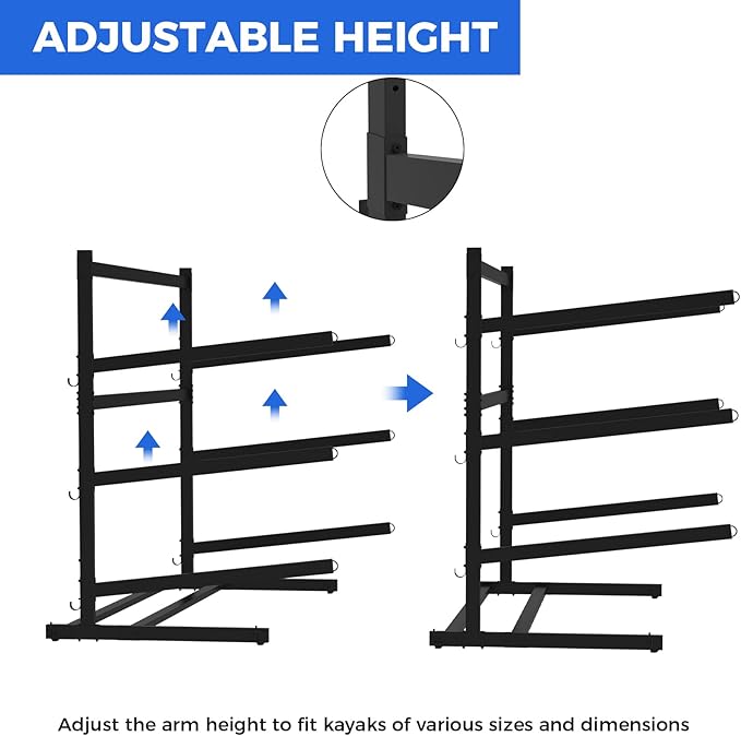 Kayak Storage Rack, Heavy Duty Adjustable Freestanding Kayak Stand with Wheels or Protection Pad for Kayaks, SUPs, Canoe and Paddleboard Kayak Rack for Indoor & Outdoor Use