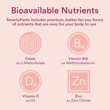 SmartyPants Women's Multivitamin Gummies: Omega 3 Fish Oil (EPA/DHA), Methylfolate, CoQ10, Vitamin D3, C, Vitamin B12, B6, Vitamin A, K & Zinc, Gluten Free, 120 Count (20 Day Supply)