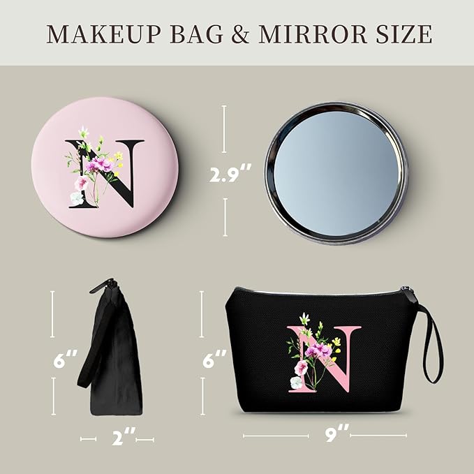 SEAMOON Bride to be Birthday Womens Unique Initial Monogram Gifts for Women Mom Personalized Travel Makeup Cosmetic Bag with Mirror Valentines Mothers Day Christmas Graduation N