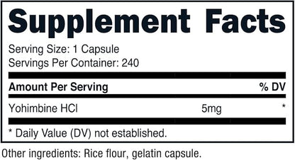 Nutricost Yohimbine HCl 5mg, 240 Capsules Extra Strength - Gluten Free, Non-GMO