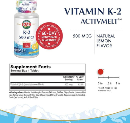 KAL K-2 Lemon Tablets, 100 Count | Pack of 2
