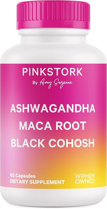Pink Stork Ashwagandha, Maca Root, and Black Cohosh - Hormone Balance for Women - 9 Clinically-Studied Herbs for Perimenopause and Menopause - Hot Flashes, Mood Swings, Energy, 60 Capsules
