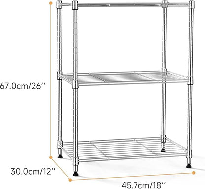450 lbs Wire Storage Shelving 3-Tier Utility Shelving Unit Steel Organizer Wire Rack for Home,Kitchen,Office,Chrome(11.8" D x 17.7" W x 26.3" H)
