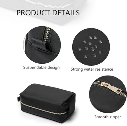 Organizer Bag Lightweight Cosmetic Bag with Ring Clasp Perfect Travel Makeup Bag for Women nylon Stand Up Design (Black/Nylon)