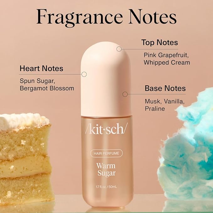 Kitsch Warm Sugar Hair Perfume For Women - Clean, Deodorizing, and Patented Odor-Eliminating Technology, Body Mist - Freshen Hair, Body & Pillows - Sweet Pink Grapefruit & Warm Vanilla Scent - 50ml