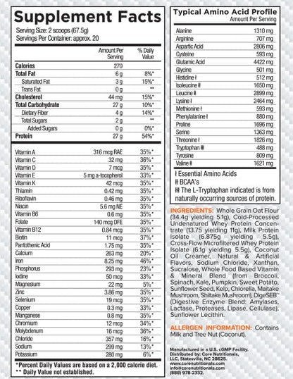Core Nutritionals Platinum MRP Full Spectrum Meal Replacement, Sustained Release for All Day Amino Acid Support, 27G Protein, 20 Servings (Carrot Cake)