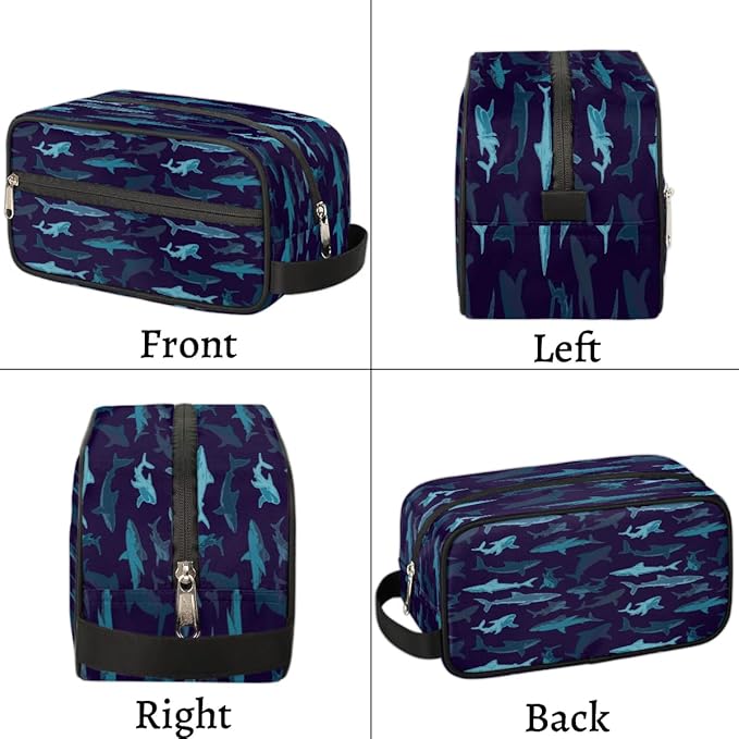 Navy Blue Shark Hanging Toiletry Bag,Travel Hygiene Kits for Boys Mens,Waterproof Makeup Carry-on Bags,Cosmetic Bag,TSA Approved Shave Dopp Kit for Toiletries Shower Bathroom Accessories Gifts