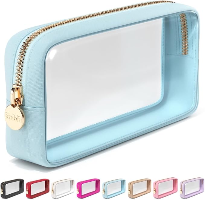 Clear Makeup Bag Zipper Pouch, Transparent Cosmetic Case Organizer, TSA Approved Travel Toiletry Case, Travel Accessories Essentials Makeup Tote for Women, Small Cute Make up Bag for Purse - Sky