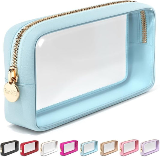 Clear Makeup Bag Zipper Pouch, Transparent Cosmetic Case Organizer, TSA Approved Travel Toiletry Case, Travel Accessories Essentials Makeup Tote for Women, Small Cute Make up Bag for Purse - Sky