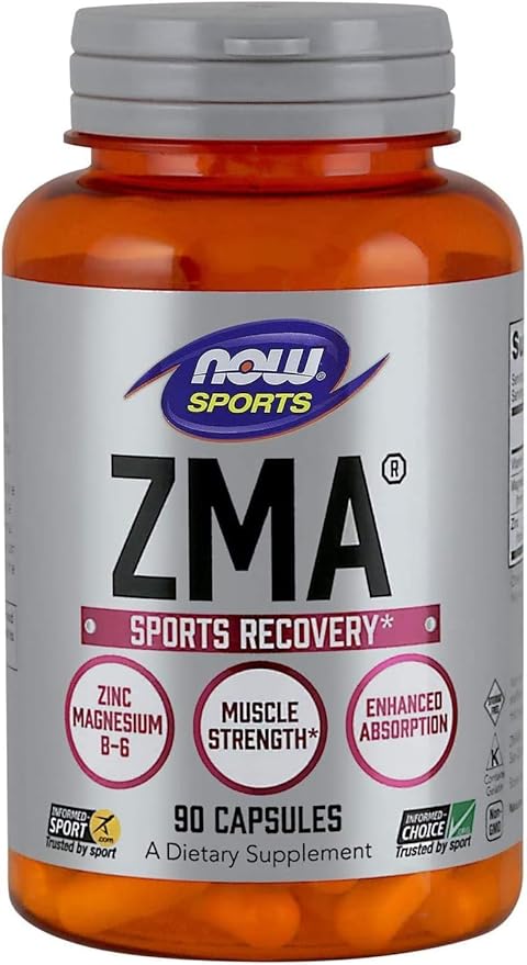 NOW Foods Sports Nutrition, ZMA (Zinc, Magnesium and Vitamin B-6), Enhanced Absorption, Sports Recovery*, 90 Capsules