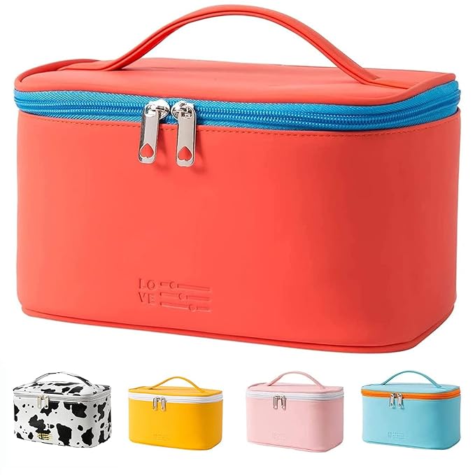 KITENROM Portable Makeup Bag Cosmetic Bags for Women Medium Pouch Case Purse Make Up Organization Waterproof (Red)