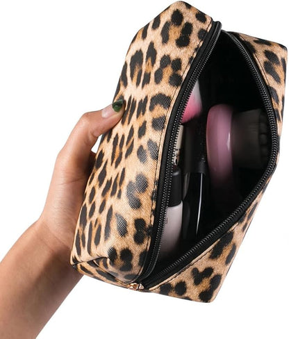 FITINI 3 Pieces Makeup Bags Double Layer Travel Large Leopard Cosmetic Cases Organizer Toiletry Bags Waterproof Small Zipper Pouch for Women Makeup Brush Storage Bag