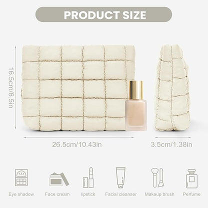 Puffy Quilted Makeup Bag Cosmetic Bags Travel Cute Puffer Solid Toiletry Organizer Pouch Storage Clutch for Women