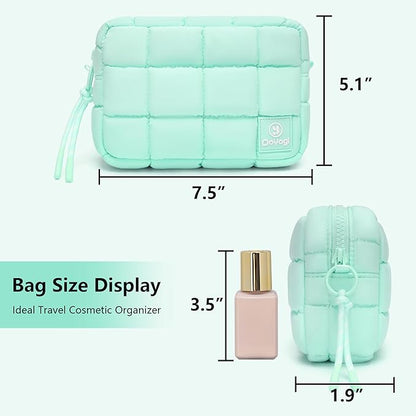 Quilted Cosmetic Bag, Puffer Makeup Bags, Crossbody Purses for women,Cute Travel Toiletry Bag for Women (Mint Green)