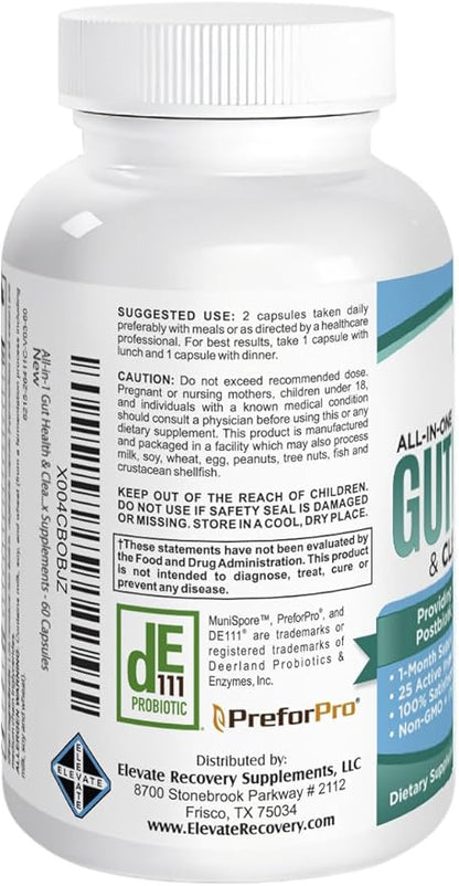 All-in-1 Gut Health & Cleanse Support Supplement with 25 Active Ingredients - Natural Gut Detox Supplements - 60 Capsules