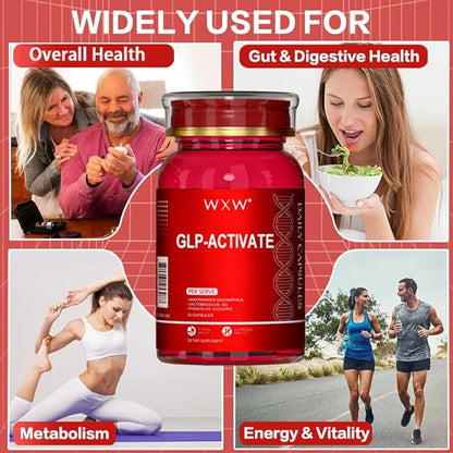 WXW GLP-1 Supplement, GLP Activate, GLP1 Supplements Naturally Support with Akkermansia Probiotic, Lactobacillus GG for Metabolism Gut Health, 30 Capsules