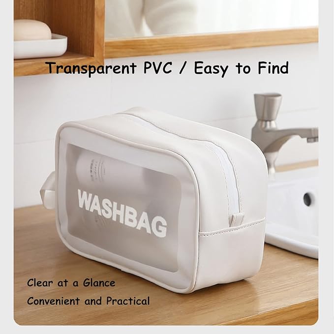 Travel Toiletry Bag for Women Men, Translucent Waterproof Travel Makeup Cosmetic Pouch Traveling Organizer for Toiletries, Cosmetic, Accessories (A-White)