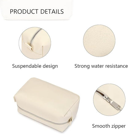 Organizer Bag Lightweight Cosmetic Bag with Ring Clasp Perfect Travel Makeup Bag for Women nylon Stand Up Design (Creamy White/Nylon)