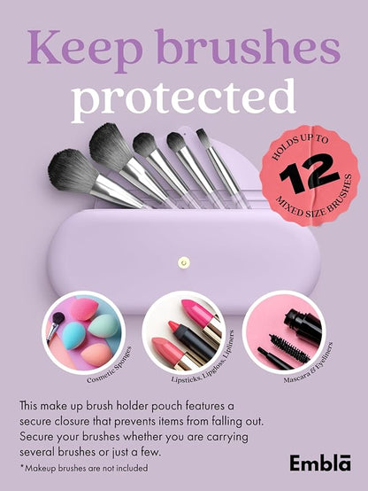 Embla Makeup Brush Holder Travel Cosmetic Case Pouch, Soft Silicone Cosmetic Bag Make Up Brushes Holder with Secure Snap Closure, Travel Makeup Brush Case, Lilac