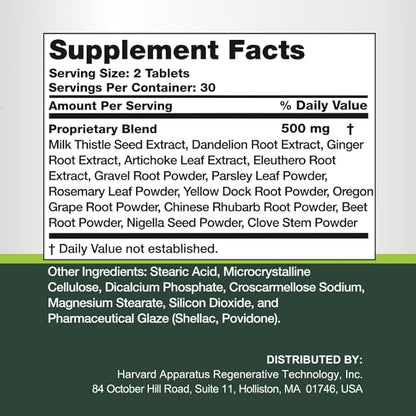Harvard Apparatus Regenerative Liver Guard 180 Tablets - Liver Cleanse Detox & Repair, Fatty Liver Support Renew Supplement, 14+ Herbs with Silymarin Milk Thistle, Artichoke, Dandelion and More