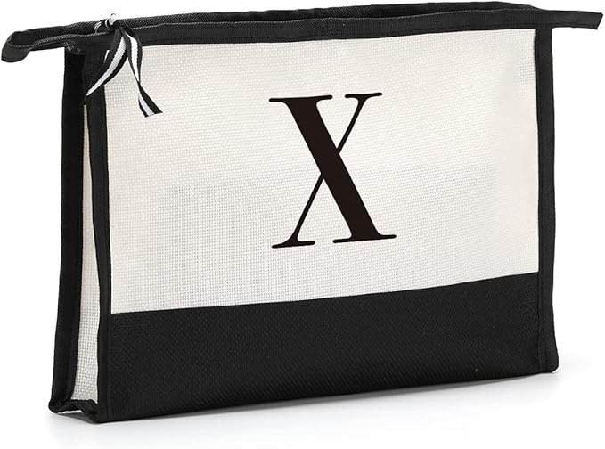 Monogrammed for Women Initial bridesmaid gifts, Personalized monogram Monogram Cosmetic Bag,Travel Makeup Bag Suitable for Wedding weekend Beach Gift for Women Teachers Friends.Pure letters X