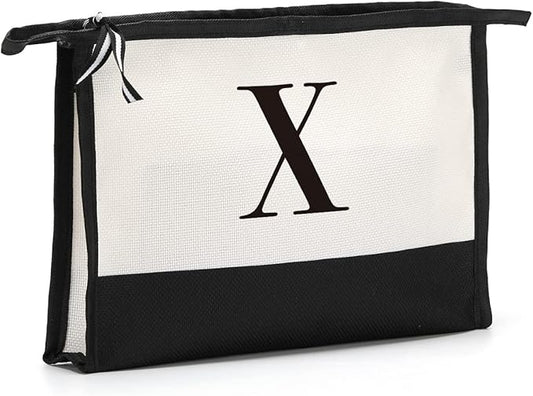 Monogrammed for Women Initial bridesmaid gifts, Personalized monogram Monogram Cosmetic Bag,Travel Makeup Bag Suitable for Wedding weekend Beach Gift for Women Teachers Friends.Pure letters X