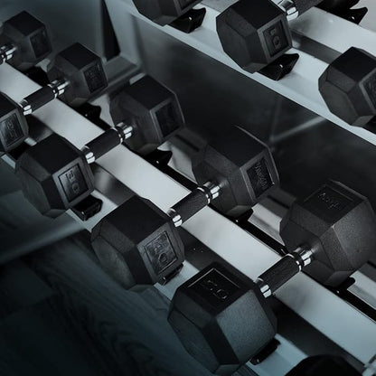 Yes4All Rubber Grip Encased Hex Dumbbell – Hand Weights With Anti-Slip 5-50 LBS Single