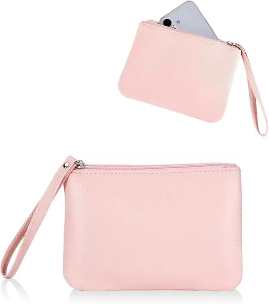 Small Makeup Bag for Purse Mini Cosmetic Pouch Zipper Little Wristlet, Tiny Make Up Organizer Lipstick Feminine Product Car Change Coin Holder for Women Handbags, 8 x 5 Clutch Phone Wallet,1 Pink