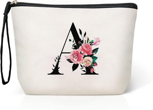 TOPEAST Personalized Makeup Bag - Monogrammed Cosmetic Bags Toiletry Pouch, Birthday Gifts for Women Mom,Gifts for Best Friend, Bride Bridesmaid (Letter A)