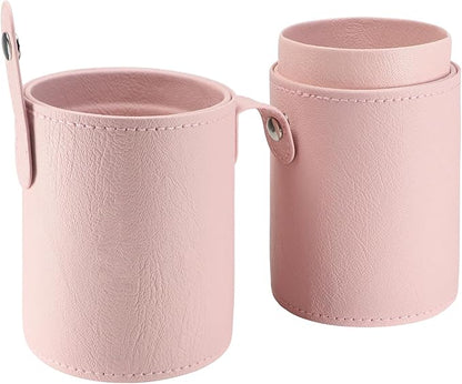 Portable Makeup Brush Case,Pu Leather Makeup Brush Holder with Button,Travel Cup Storage Dustproof Makeup Cosmetic Bags for Women (Pink)