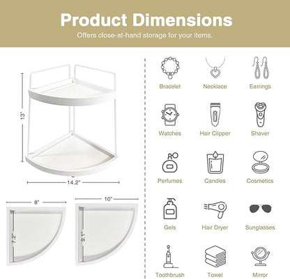 Forbena White 2 Tier Corner Bathroom Counter Organizer 2 Tier