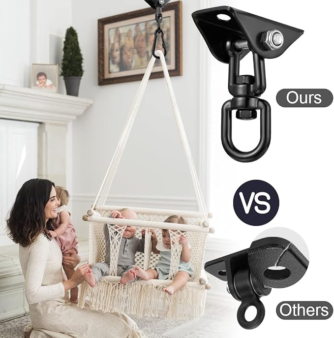Hammock Hanging Kit,Hanging Chair Hardware 360°Rotating 1200 lb Capacity Hammock Hooks Heavy Duty,Hammock Chair Hanging Kit & Swing Ceiling Hook Snap for Hammock Chair Stand,Seat, Tree,Yoga,Gym(Black)