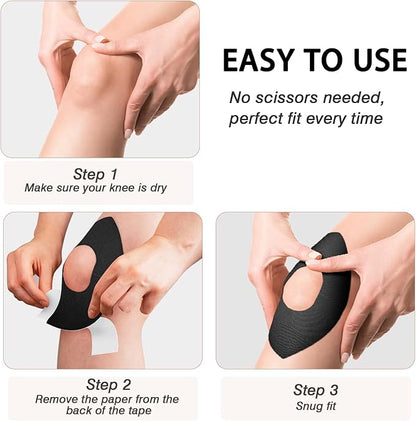 Kinesiology Tape for Knees, 10 Pcs Precut Kinesiology Tape for Knee Pain Relief & Support, Waterproof & Elastic Athletic Tape for Knee Stability, Breathable & Comfortable Knee Tape, Patent Pending