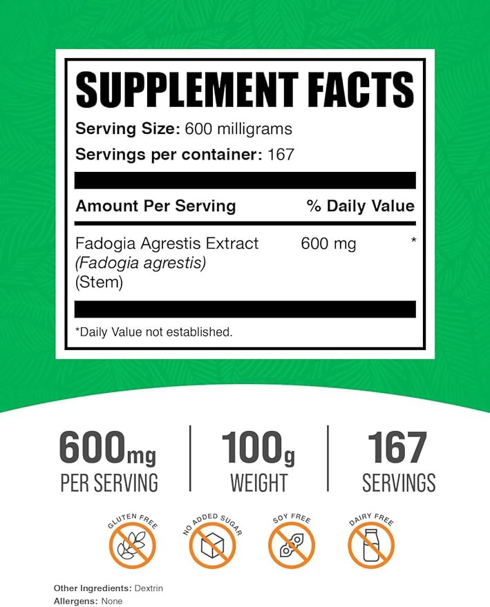 BulkSupplements.com Fadogia Agrestis Extract Powder - Fadogia Agrestis Supplement, Fadogia Agrestis 600mg - for Energy Boost, Gluten Free, 600mg per Serving, 100g (3.5 oz) (Pack of 1)