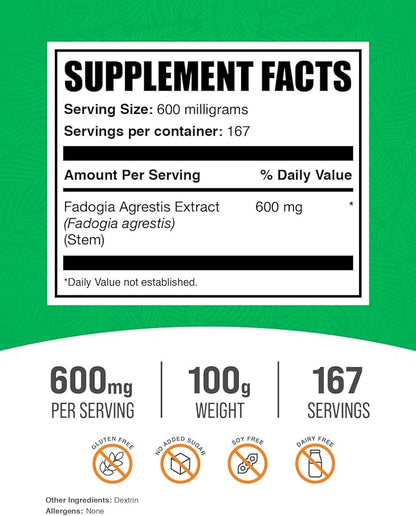 BulkSupplements.com Fadogia Agrestis Extract Powder - Fadogia Agrestis Supplement, Fadogia Agrestis 600mg - for Energy Boost, Gluten Free, 600mg per Serving, 100g (3.5 oz) (Pack of 1)