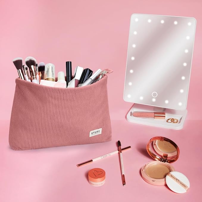 WLLWOO Makeup Bag-2pcs Corduroy Cosmetic Bag Zipper Interior Waterproof Pencil Case Coin Purse Travel Toiletry Small Makeup Pouch For Women